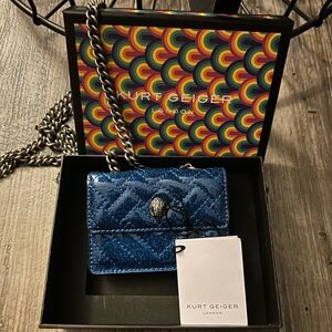 NWT Kurt Geiger Metallic Blue Quilted Mini Crossbody with Chain